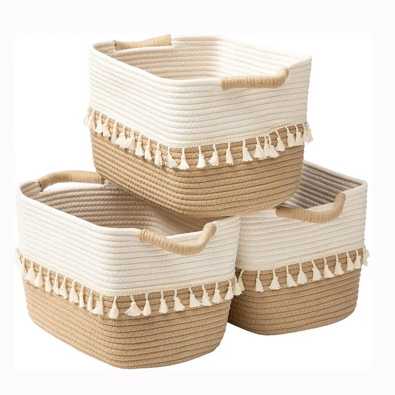 Cesto Organizador Boho de Corda com Franjas
