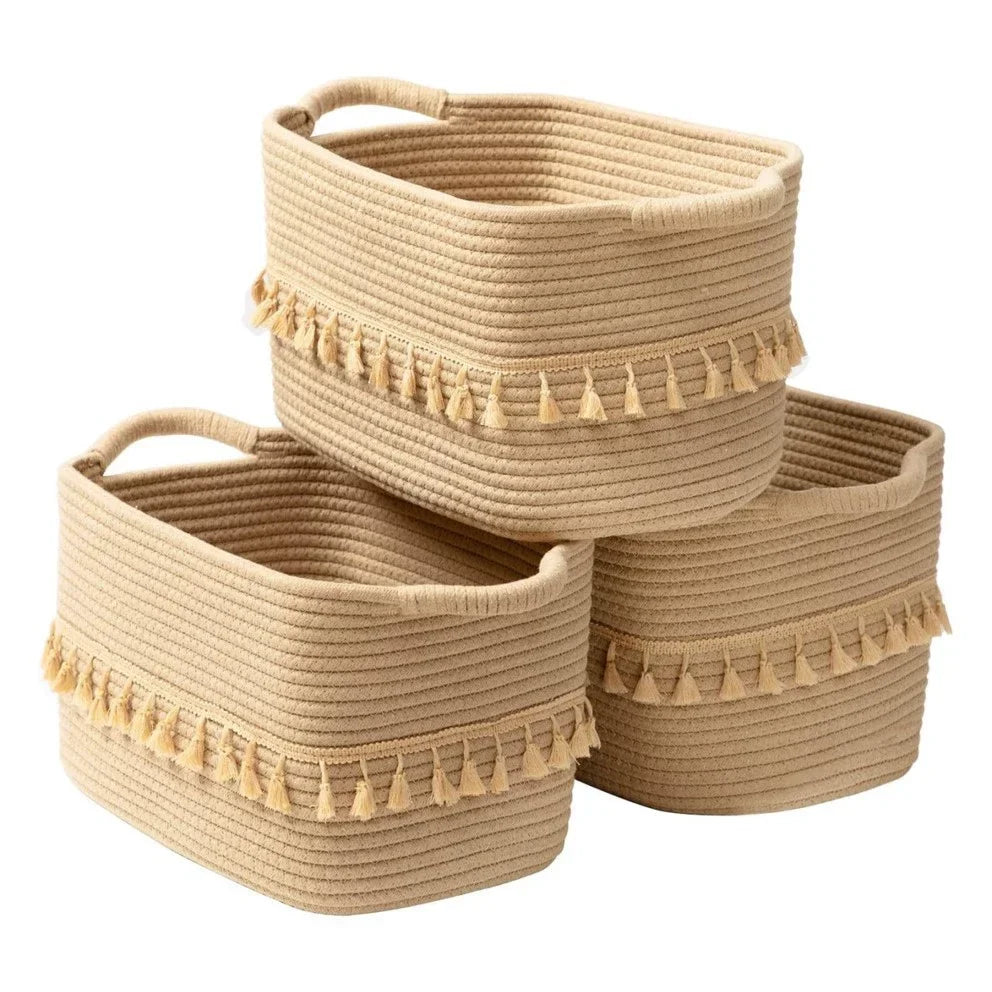 Cesto Organizador Boho de Corda com Franjas