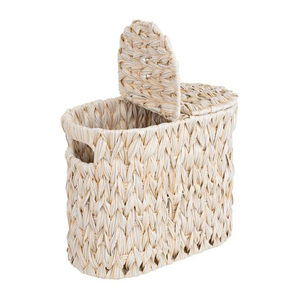 Cesto Oval de Fibra com Tampa Basculante, 30 x 17 cm