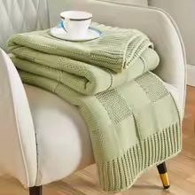 Cobertor de Tricô, Cobertor Verde Oliva com Estampa Xadrez para Sofá, Cobertor de Tricô Macio e Aconchegante para Cama, Sofá e Sala de Estar