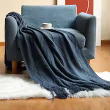 Cobertor de Tricô em Khaki, Cobertor Leve de Jacquard para Sofá, Cama, Cadeira, Textura Aconchegante Estilo Fazenda