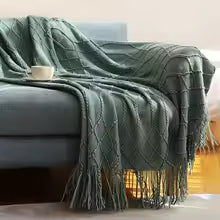 Cobertor de Tricô em Khaki, Cobertor Leve de Jacquard para Sofá, Cama, Cadeira, Textura Aconchegante Estilo Fazenda