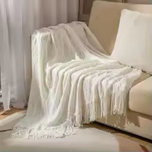 Cobertor de Tricô em Khaki, Cobertor Leve de Jacquard para Sofá, Cama, Cadeira, Textura Aconchegante Estilo Fazenda