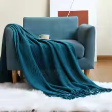 Cobertor de Tricô em Khaki, Cobertor Leve de Jacquard para Sofá, Cama, Cadeira, Textura Aconchegante Estilo Fazenda