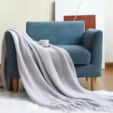 Cobertor de Tricô em Khaki, Cobertor Leve de Jacquard para Sofá, Cama, Cadeira, Textura Aconchegante Estilo Fazenda