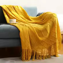 Cobertor de Tricô em Khaki, Cobertor Leve de Jacquard para Sofá, Cama, Cadeira, Textura Aconchegante Estilo Fazenda