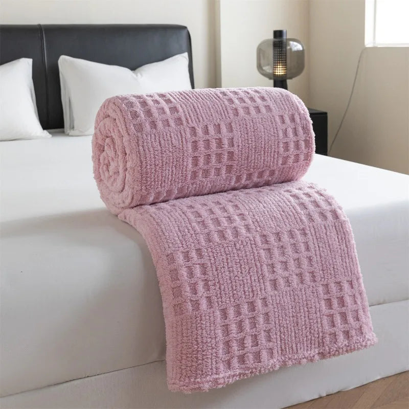Cobertor Jacquard de Cor Sólida, Multi-Funcional, Confortável, de Algodão e Veludo, Cobertor para Soneca