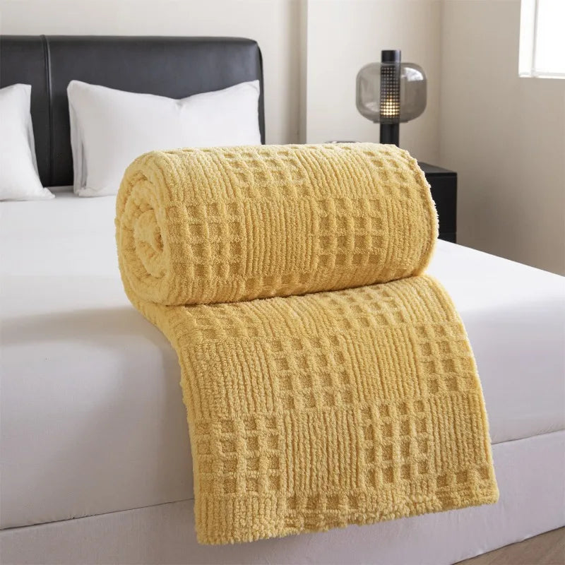 Cobertor Jacquard de Cor Sólida, Multi-Funcional, Confortável, de Algodão e Veludo, Cobertor para Soneca