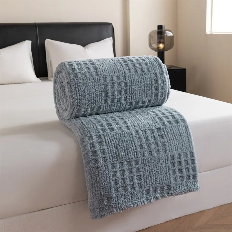 Cobertor Jacquard de Cor Sólida, Multi-Funcional, Confortável, de Algodão e Veludo, Cobertor para Soneca