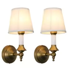 Conjunto de 2 Luminárias de Parede Permo, Luminária de Parede Clássica Retro com Abajur de Linho em Forma de Funil, Adequada para Corredores, Quartos, Hall de Entrada