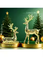Conjunto de 2 peças de enfeites de rena banhados a ouro, enfeites de mesa em posição de pé e deitada, decoração de Natal para casa.