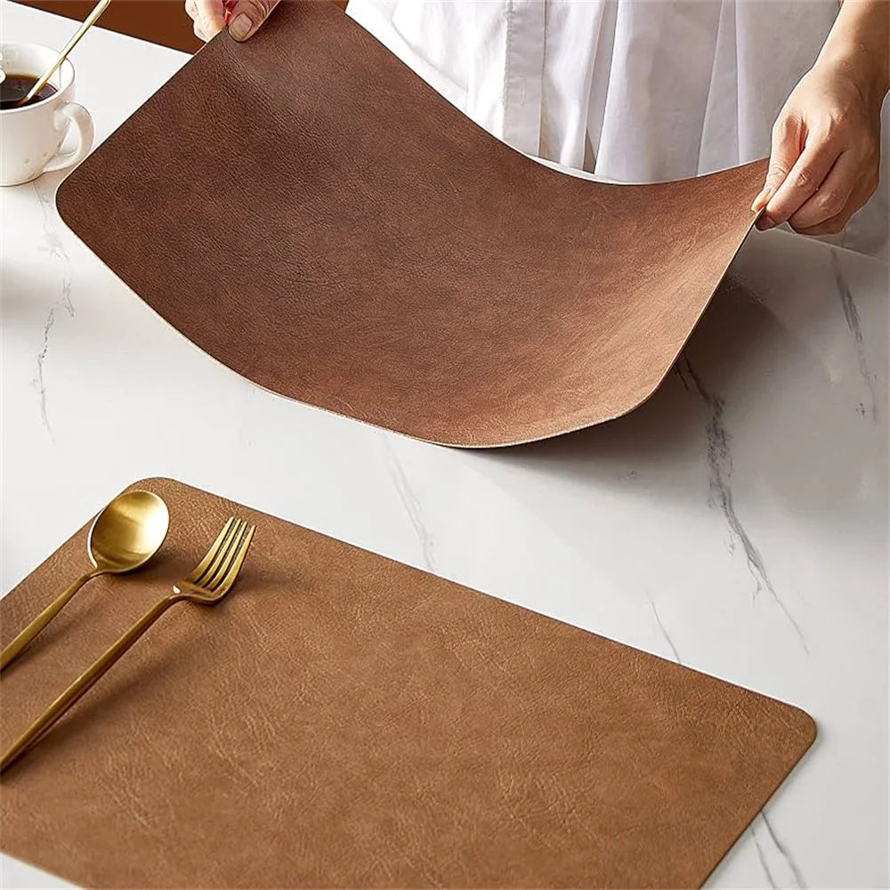 Conjunto de jogos americanos de couro sintético, 1/4/6 peças, resistente ao calor, antiderrapante, à prova d'água, lados duplos, tapetes de mesa pu para cozinha e jantar