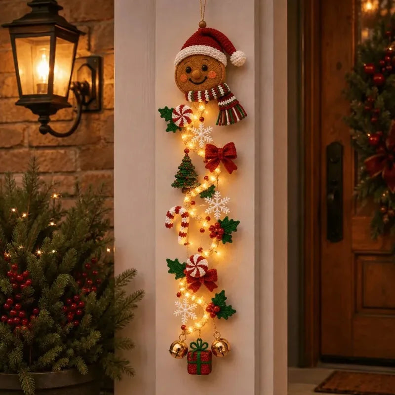 Enfeite de Natal para Porta com LED, Pai Natal de Crochê Feito à Mão, Árvore de Natal, Sino, Decoração de Parede para Casa, Porta da Frente, Enfeites de Ano Novo 2027