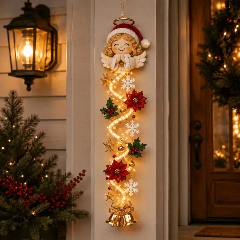 Enfeite de Natal para Porta com LED, Pai Natal de Crochê Feito à Mão, Árvore de Natal, Sino, Decoração de Parede para Casa, Porta da Frente, Enfeites de Ano Novo 2027