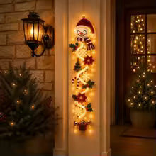 Enfeite de Natal para Porta com LED, Pai Natal de Crochê Feito à Mão, Árvore de Natal, Sino, Decoração de Parede para Casa, Porta da Frente, Enfeites de Ano Novo 2027