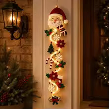 Enfeite de Natal para Porta com LED, Pai Natal de Crochê Feito à Mão, Árvore de Natal, Sino, Decoração de Parede para Casa, Porta da Frente, Enfeites de Ano Novo 2027