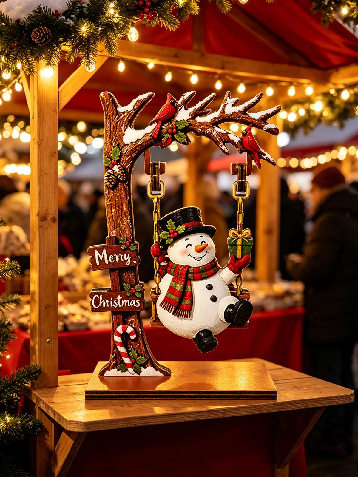 Enfeites de Natal em madeira, artesanatos natalinos divertidos com tema de baloiço, ideais para centros de mesa, decorações de festas e para decorar a mesa de trabalho em casa ou no escritório, ou para a estante de livros.