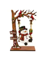 Enfeites de Natal em madeira, artesanatos natalinos divertidos com tema de baloiço, ideais para centros de mesa, decorações de festas e para decorar a mesa de trabalho em casa ou no escritório, ou para a estante de livros.