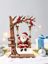Enfeites de Natal em madeira, artesanatos natalinos divertidos com tema de baloiço, ideais para centros de mesa, decorações de festas e para decorar a mesa de trabalho em casa ou no escritório, ou para a estante de livros.