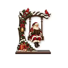 Enfeites de Natal em madeira, artesanatos natalinos divertidos com tema de baloiço, ideais para centros de mesa, decorações de festas e para decorar a mesa de trabalho em casa ou no escritório, ou para a estante de livros.