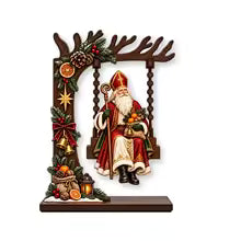 Enfeites de Natal em madeira, artesanatos natalinos divertidos com tema de baloiço, ideais para centros de mesa, decorações de festas e para decorar a mesa de trabalho em casa ou no escritório, ou para a estante de livros.