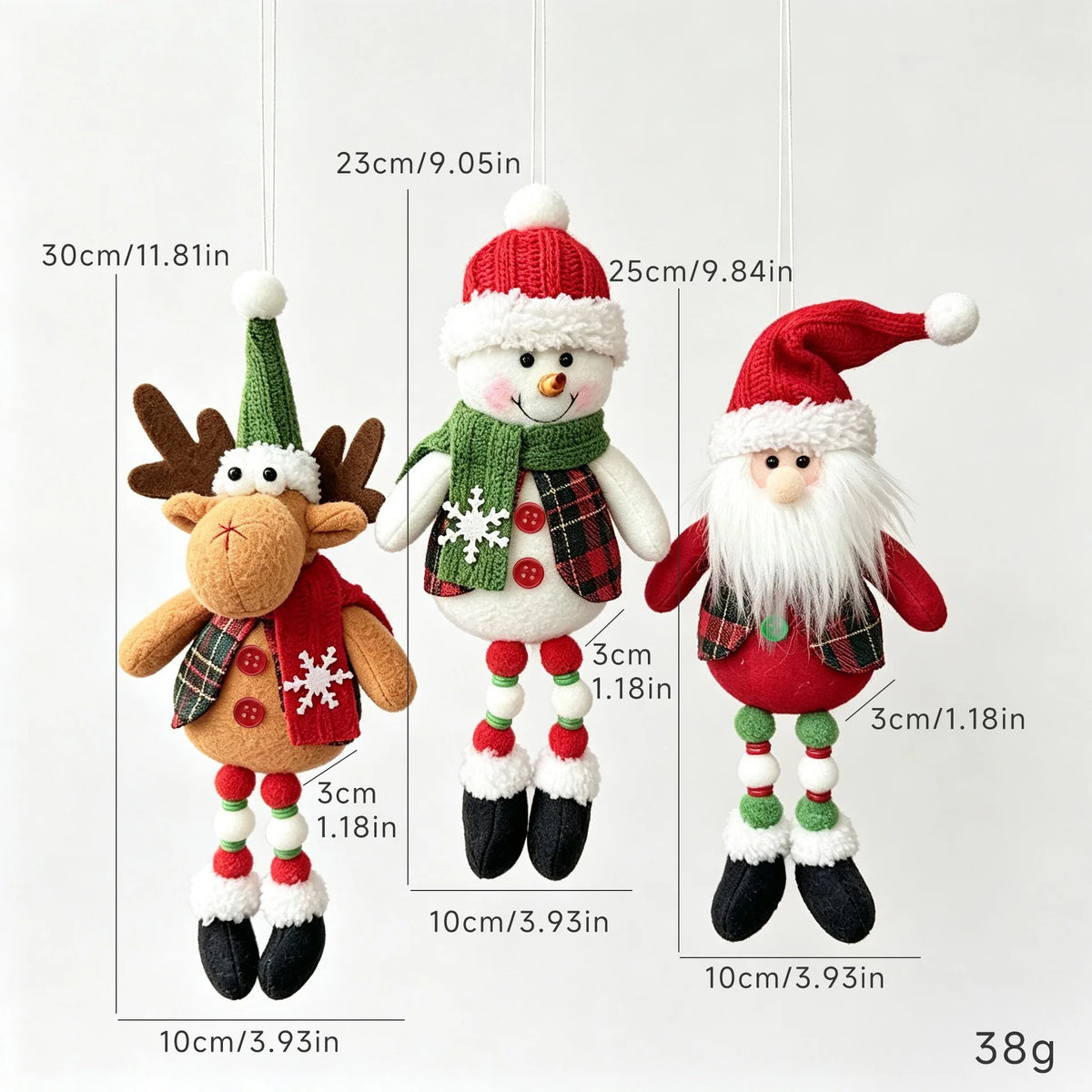 Enfeites de Pelúcia para Pendurar na Árvore de Natal, Bonecos de Papai Noel, Boneco de Neve e Rena, Pingentes de Pano Tartan, Decoração de Natal para Casa, Festa e Presente
