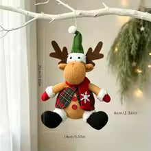 Enfeites de Pelúcia para Pendurar na Árvore de Natal, Bonecos de Papai Noel, Boneco de Neve e Rena, Pingentes de Pano Tartan, Decoração de Natal para Casa, Festa e Presente