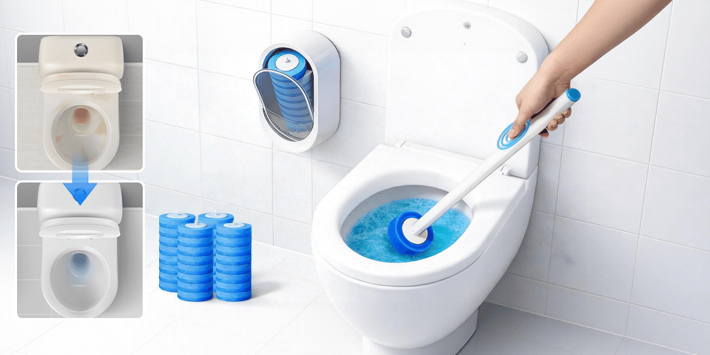 Escova Sanitária com Refil Descartável e Suporte de Parede