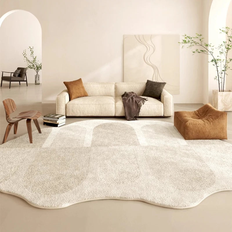 Estilo creme francês tapetes para sala de estar forma irregular decoração do quarto linha tapete fofo macio pelúcia grosso lavável