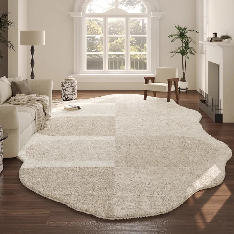 Estilo creme francês tapetes para sala de estar forma irregular decoração do quarto linha tapete fofo macio pelúcia grosso lavável
