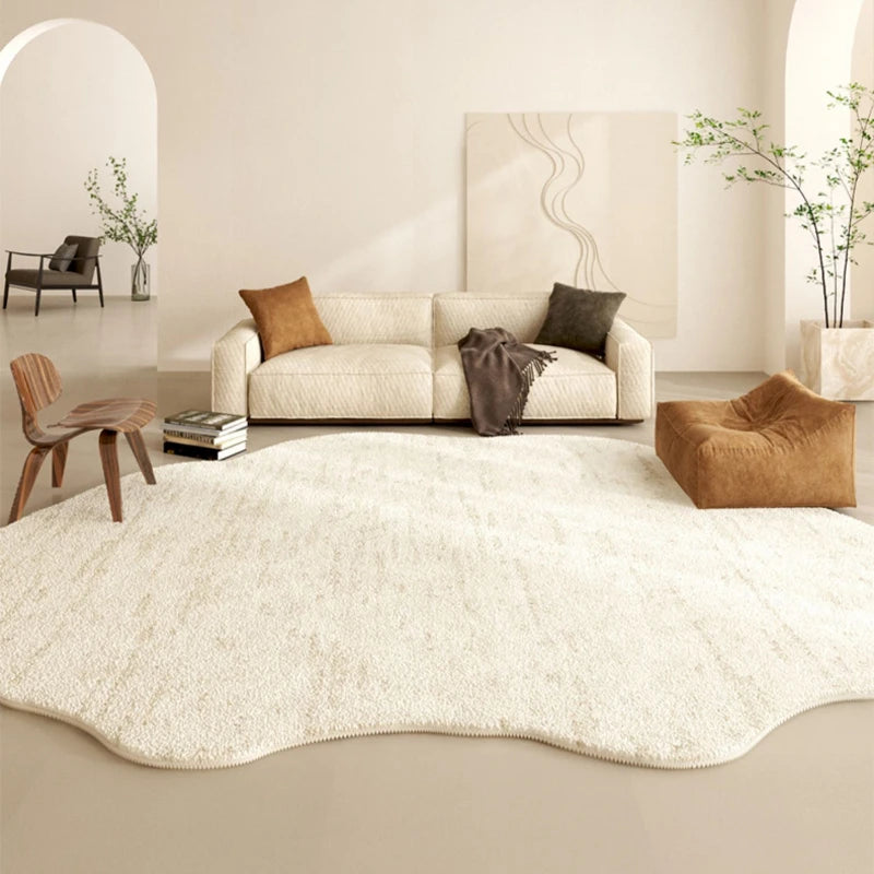 Estilo creme francês tapetes para sala de estar forma irregular decoração do quarto linha tapete fofo macio pelúcia grosso lavável