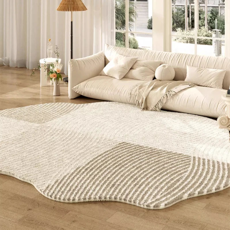 Estilo creme francês tapetes para sala de estar forma irregular decoração do quarto linha tapete fofo macio pelúcia grosso lavável