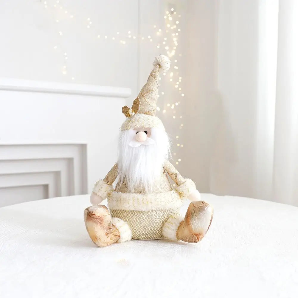Grande natal boneca de pelúcia ornamentos ouro bonito papai noel retrátil boneca telescópica boneco de neve elk feliz natal decoração