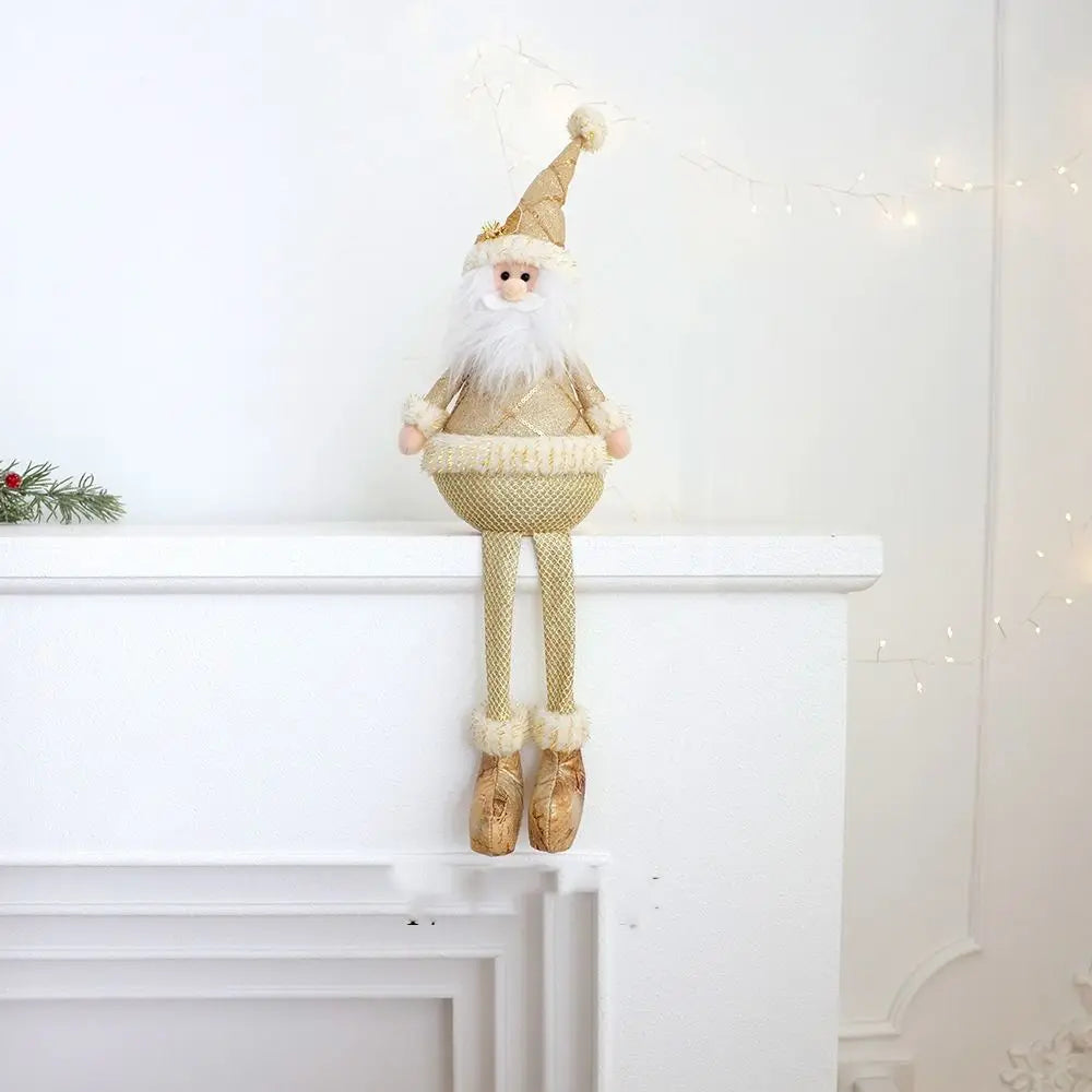Grande natal boneca de pelúcia ornamentos ouro bonito papai noel retrátil boneca telescópica boneco de neve elk feliz natal decoração