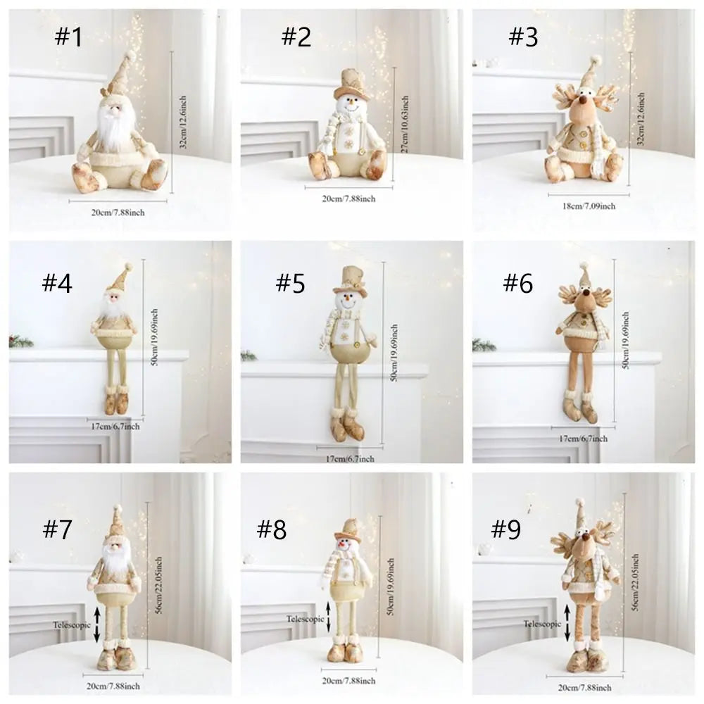 Grande natal boneca de pelúcia ornamentos ouro bonito papai noel retrátil boneca telescópica boneco de neve elk feliz natal decoração