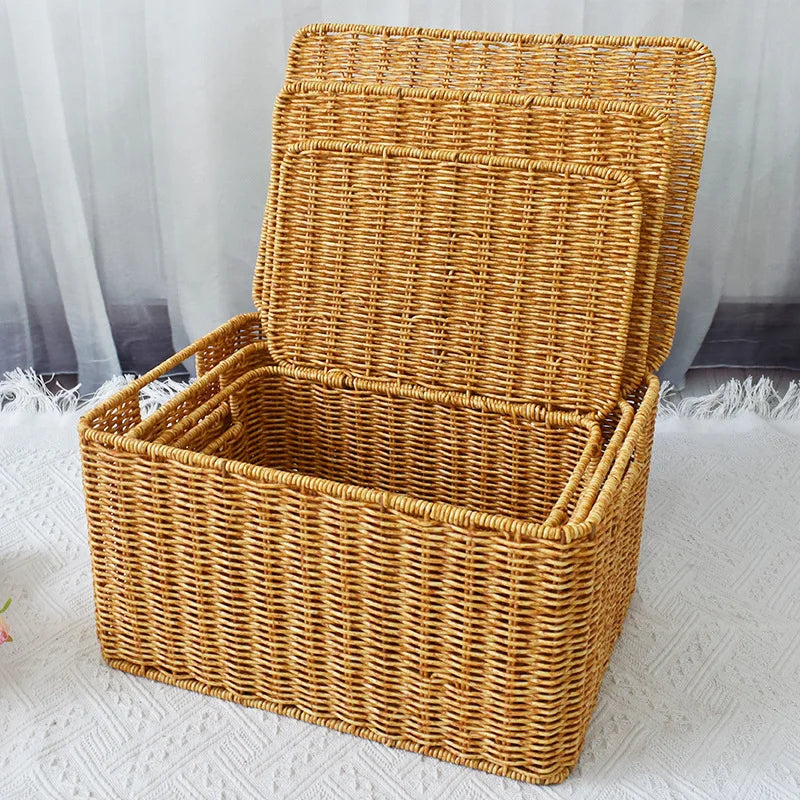 Caixa Organizadora de Rattan Sintético com Tampa