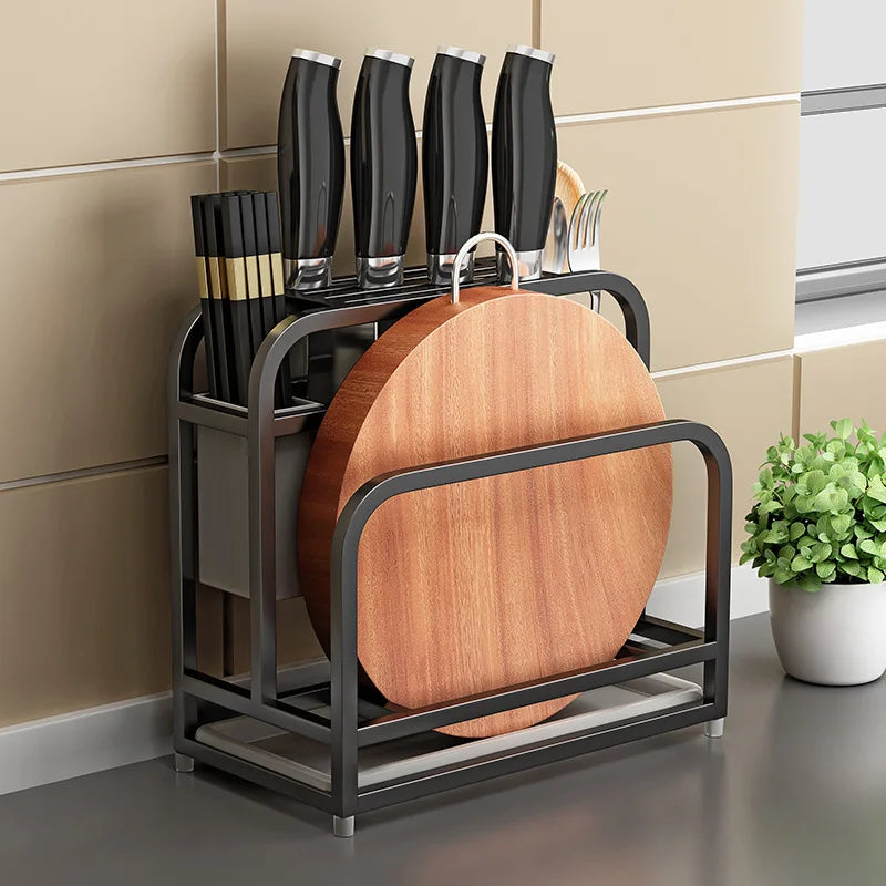 Suporte para Tábua de Corte e Talheres - Preto ou Prata