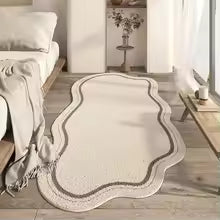 Tapete VIKAMA em Forma Irregular Cor Creme, Tapete de Veludo com Design Moderno Minimalista, Adequado para Quartos, Tapete Macio para Decoração de Casa